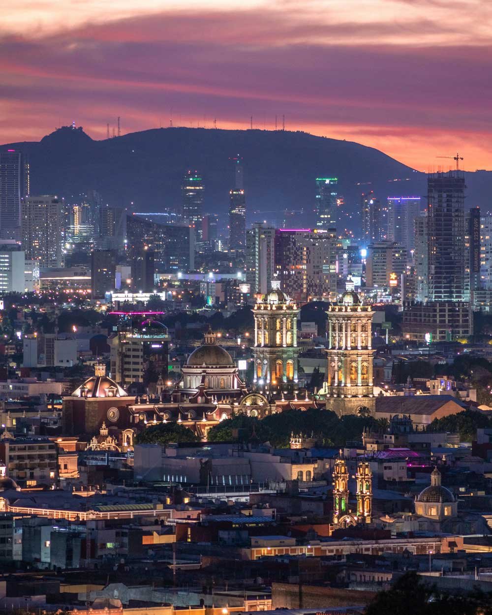 Atardecer de la ciudad de Puebla